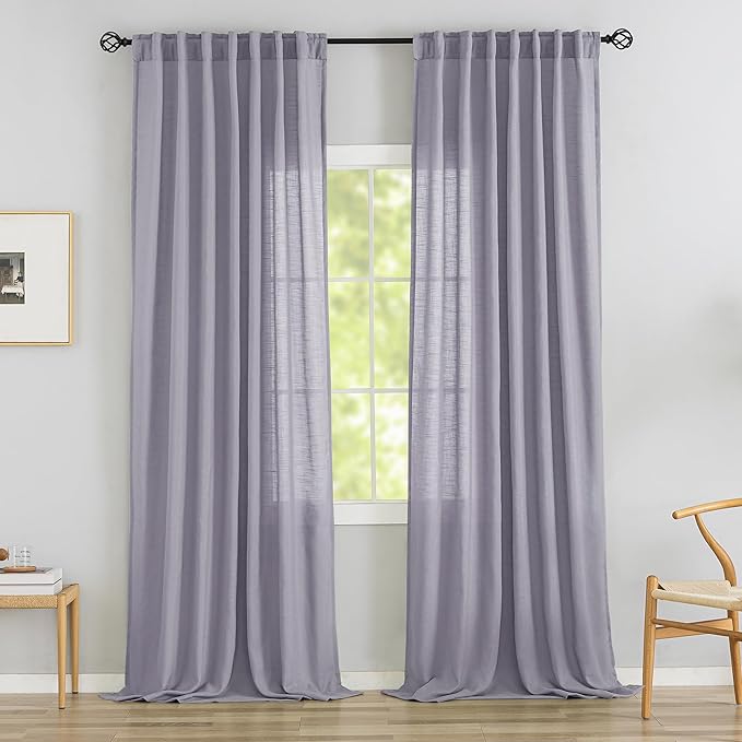 Lavender Purple Linen Back Tab Curtains 120 Inches Extra Long Ceiling to Floor by DONREN