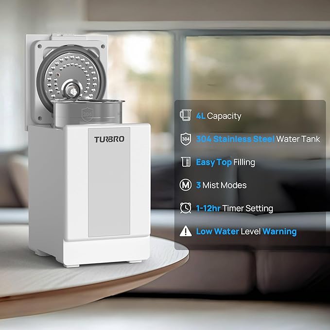 TURBRO 4L/1Gal 304 Stainless Steel Steam Humidifier, Warm Mist Humidifier - Image 2