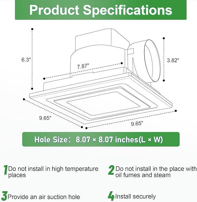 Bathroom Exhaust Fan with Light, 8 Inch Barthroom Ventilation Fan, 110 CFM 1.0 - Image 2