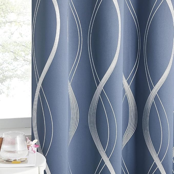 NICETOWN Stone Blue Floral Curtains Blackout 84 inch Length by NICETOWN