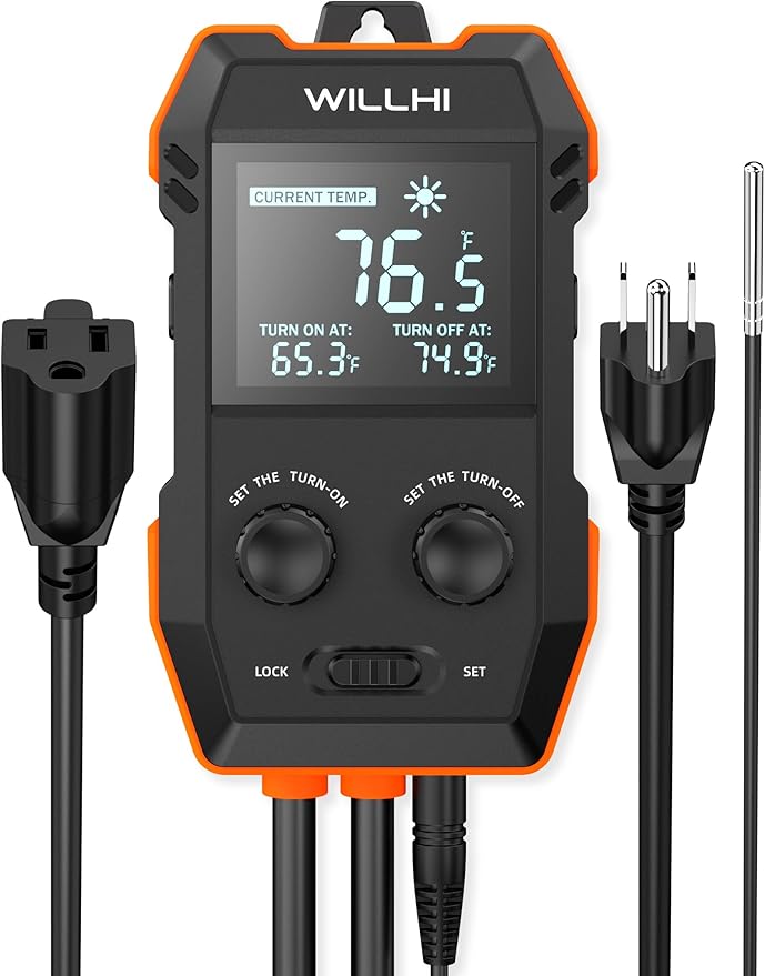 WH2408 Temperature Controller 10A 1200W, Digital Thermostat Controlled Outlet by WILLHI