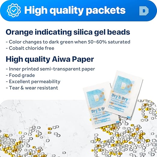 Dry & Dry 2 Gram Orange Indicating Silica Gel Packets Desiccants - Image 6