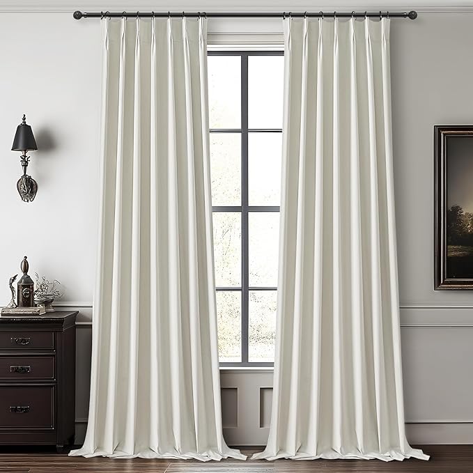 10 ft Extra Long Curtains for Sliding Glass Doors, 100% Blackout Beige White by QJMYDECO