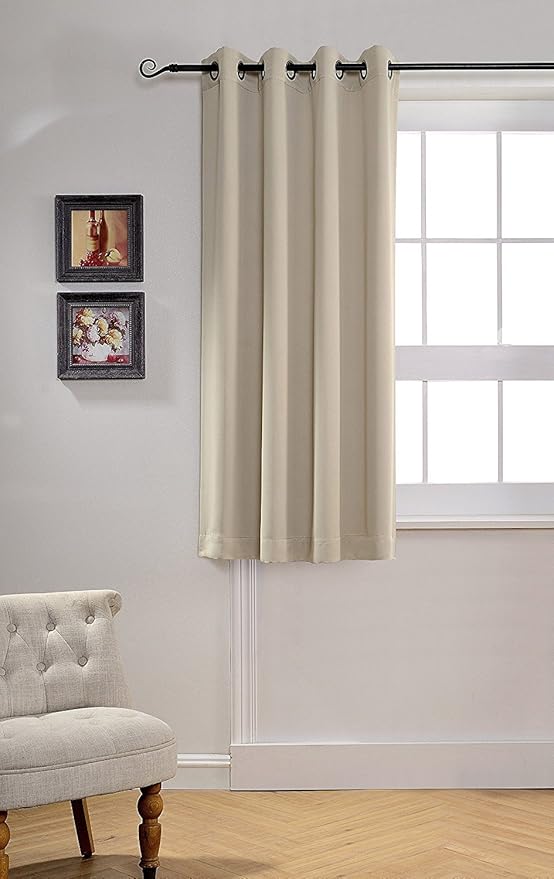 MYSKY HOME Beige Bedroom Curtains, 63 Inch Long Blackout Living Room Dark - Image 2