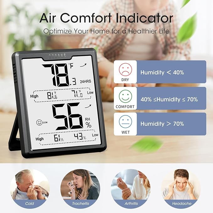 DOQAUS Upgraded Digital Hygrometer Room Thermometer Indoor, Humidity Meter - Image 3