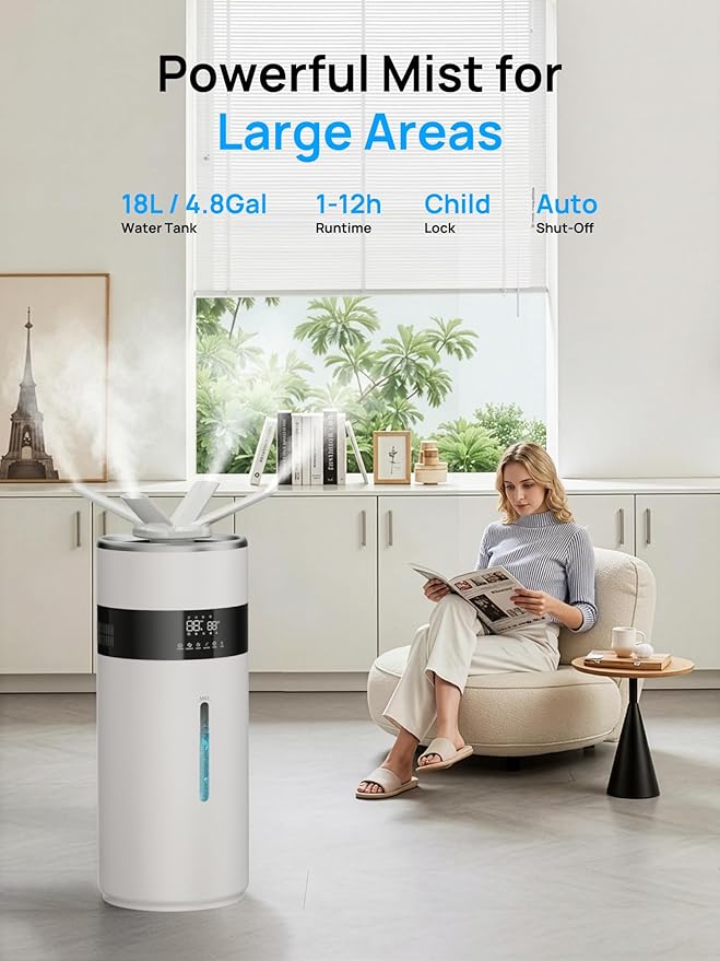 1200ml/h Humidifier for Bedroom up to 2000 sq.ft, 4.8Gal/18L Large Tank - Image 6