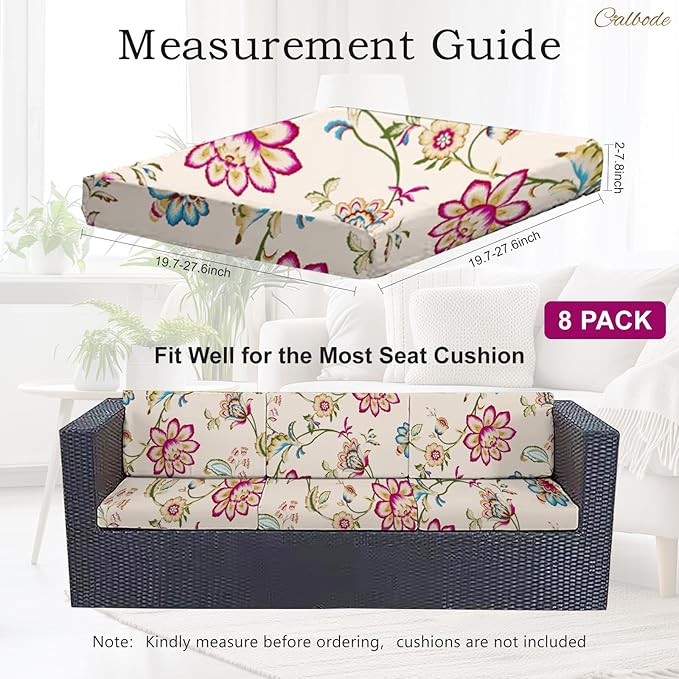 8pcs Single Seat Floral Print Outdoor Couch Cover, Waterproof Elastic Removable - Image 2