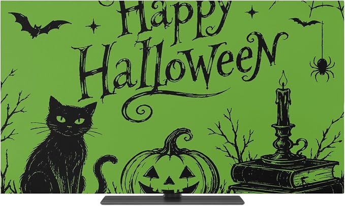 Happy Halloween Black Cat Pumpkin Indoor TV Cover, Elastic TV Screen Protector by Unknown
