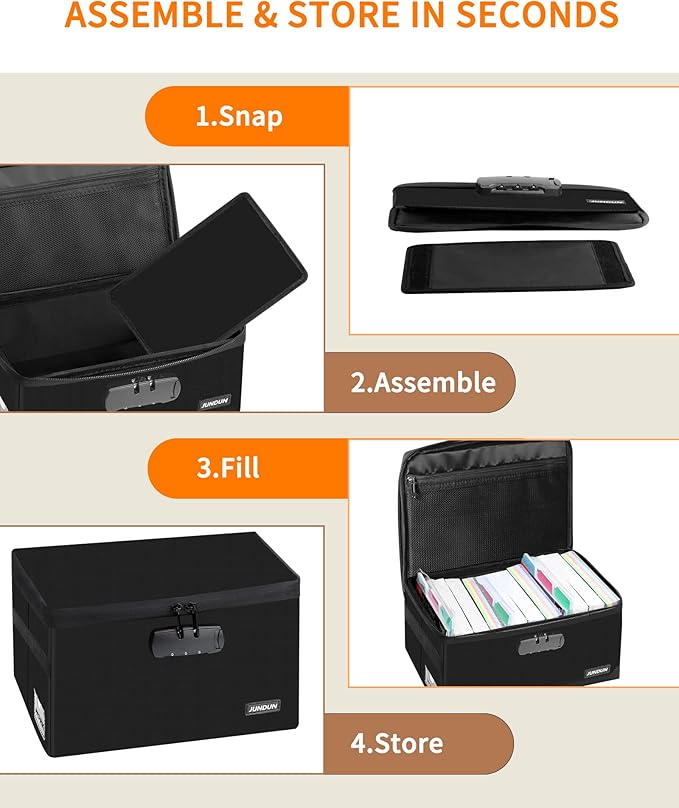 JUNDUN Index Card Holder with Lock, Collapsible Fireproof Index Card Box fits - Image 5