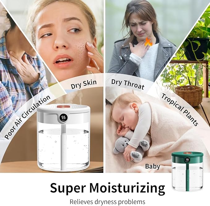 Dreamzy Humidifier for Large Room Cool Mist Bedroom Desktop Double Nozzle Cool - Image 6