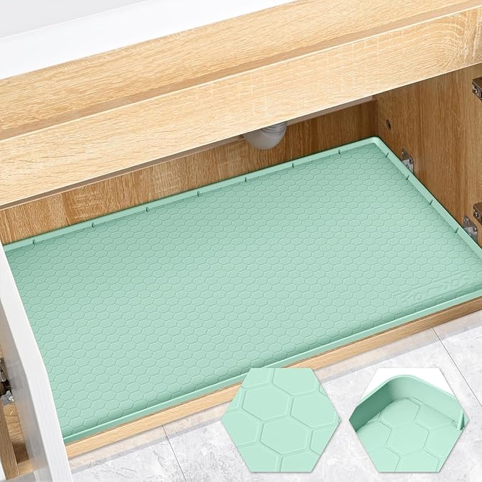 Waterproof Under Sink Mat 22" x 19", Silicone Cabinet Liner, Rubber Protector by FORWOS