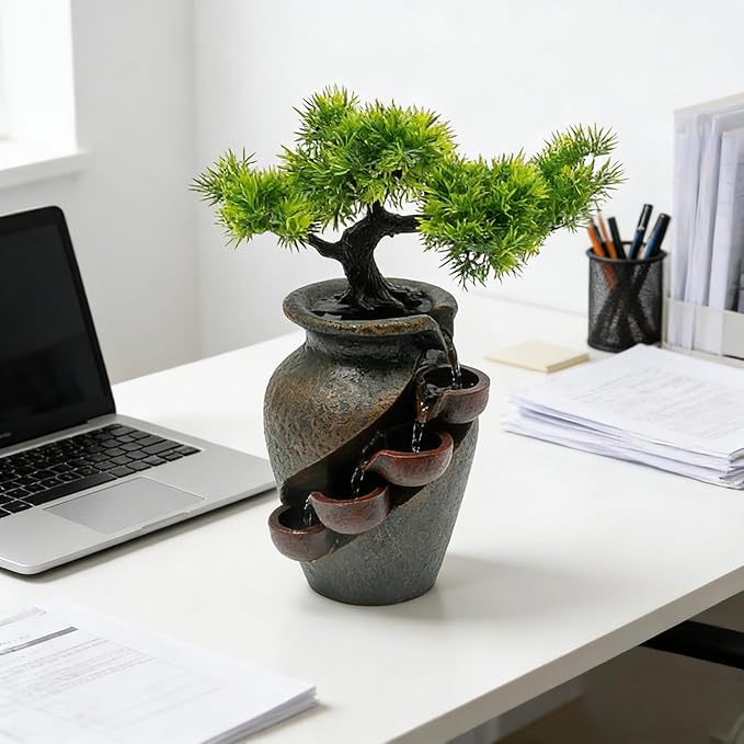 8.7inch Vase Type Artificial Bonsai Tree Fake Plant Mini Tabletop Waterfall - Image 4