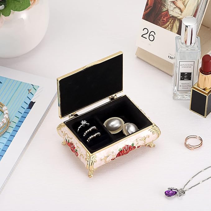 Hipiwe Vintage Metal Jewelry Box Small Treasure Chest Case Trinket Organizer - Image 3