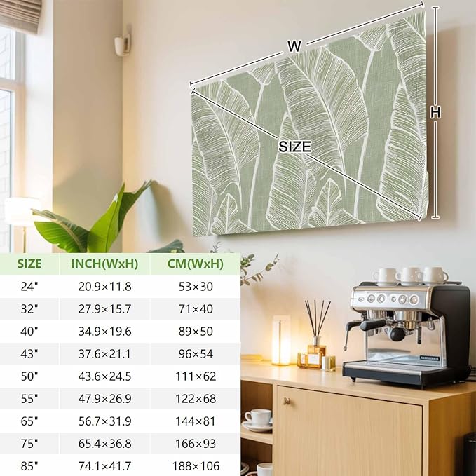 Tropical Plants Palm Leaf Indoor TV Cover, Elastic TV Screen Protector Retro - Image 3