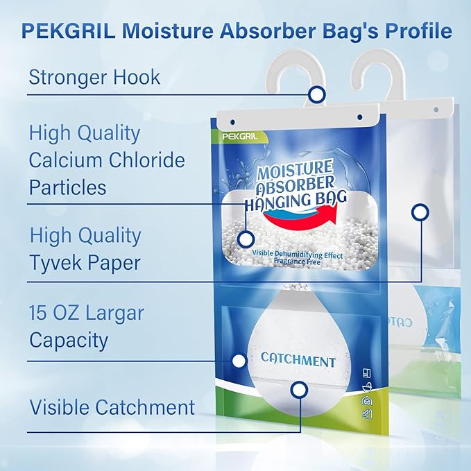 PEKGRIL Moisture Absorber Packets 6 Packs, 15 oz Hanging Dehumidifier Bags - Image 3