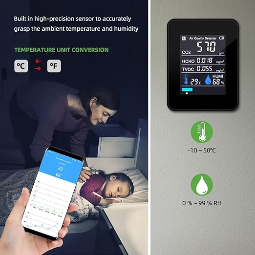 Air Quality Test Kit Monitor, Real Time Smart Colorful Display Clear - Image 8