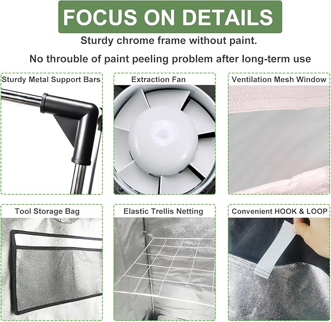 Complete Mylar Growing Tent, 4x4 Grow Tent Kit 48"x48"x80" Indoor Plant Growing - Image 5