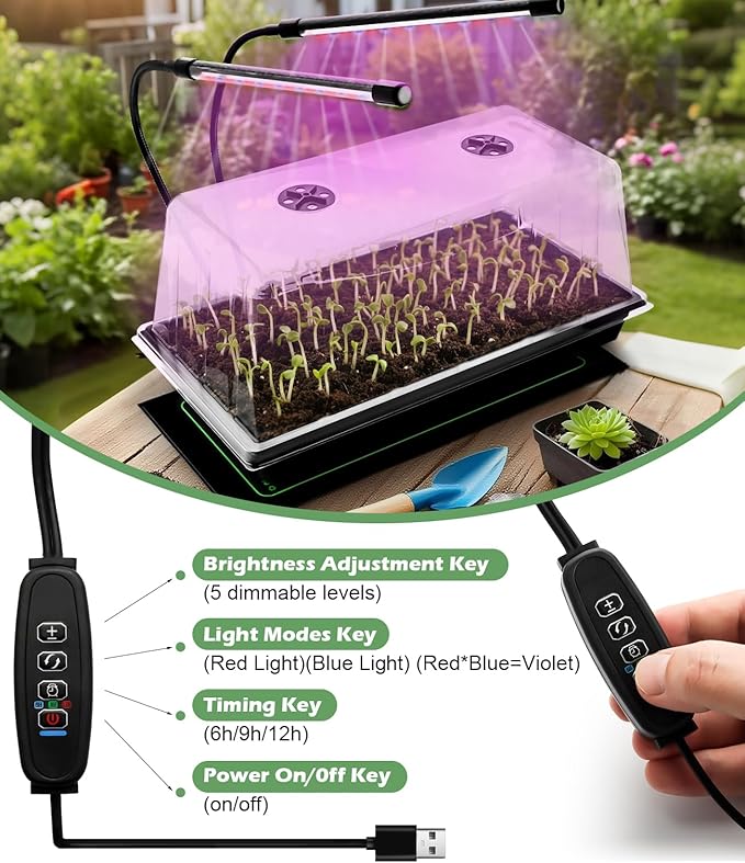 2-pack 1020 Trays with 7.3'' Domes & Heat Mats & Grow Lights – Heavy-Duty 1020 - Image 4