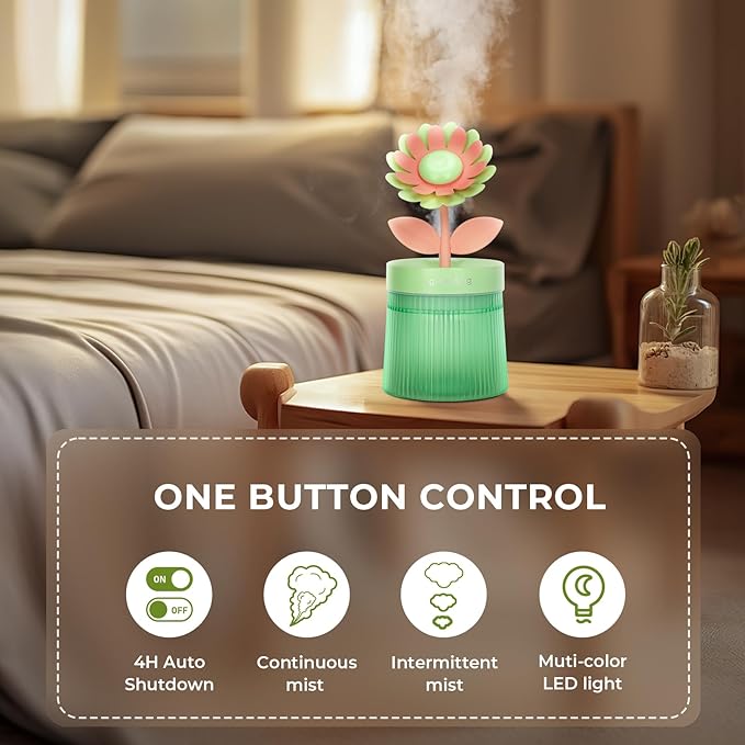 Cute Flower Mini Humidifier, 260ml Sunflower Desktop Humidifiers - Image 6