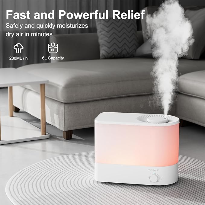 MEGAWISE 2025 Large Capacity Humidifier, 6L Top Fill Design, 50H Runtime - Image 2