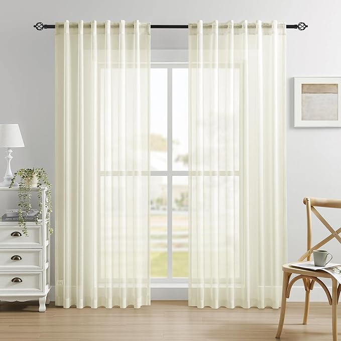 Dreaming Casa Ivory Sheer Curtains 84 Inches Long, Rod Pocket & Back Tab Light by DreamingCasa