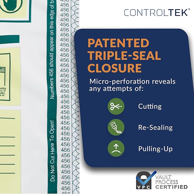 ControlTek SafeLok 12" x 16", 50 Bags, Tamper-Evident Deposit Bags - Image 3