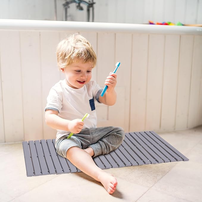 Bath Mat Bathroom Rugs Floor Wood Shower Bathtub Waterproof Non Slip Grey - Image 5