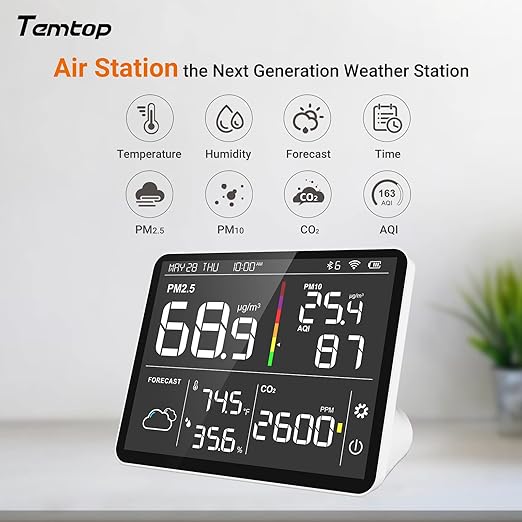 Temtop M100 Air Quality Monitor Indoor, 8-in-1 Smart Air Quality Weather Station - Image 2
