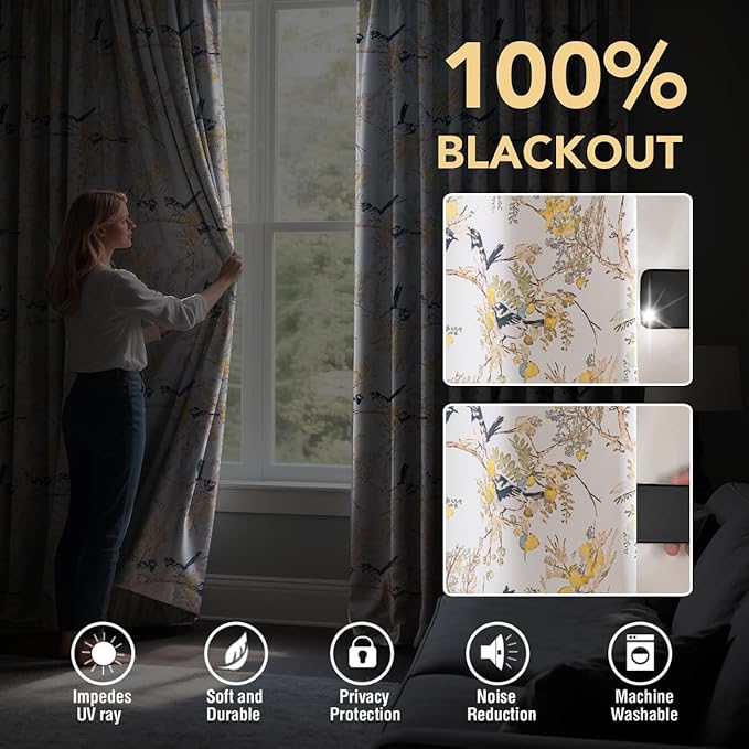 H.VERSAILTEX Floral 100% Blackout Curtains 84 inch Length 2 Panels Vintage - Image 3