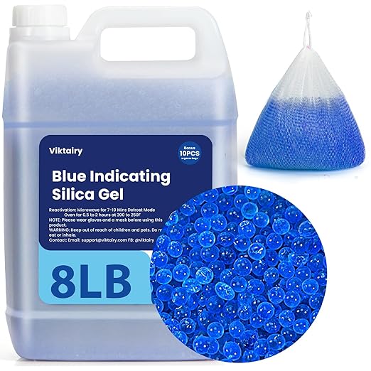 8LBS Silica Gel Desiccant Beads, Premium Blue Indicating Reusable Desiccant Bulk by Viktairy