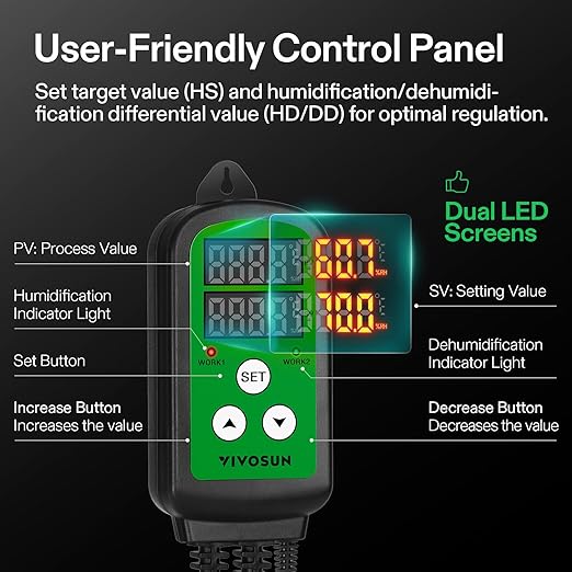 VIVOSUN Humidity Controller, 1200W Dual-Stage Outlet, Pre-Wired Digital - Image 4