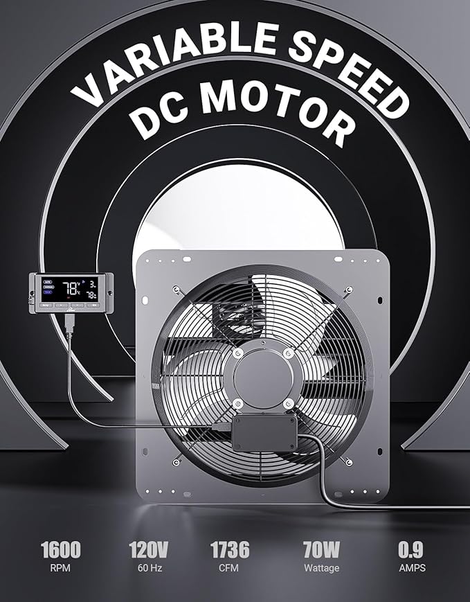 iLIVING 16" Wall Mounted Shutter Exhaust Fan, Automatic Shutter, Temperature - Image 3