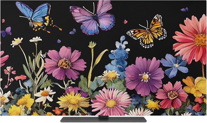 Watercolor Flowers Butterfly Countryside Plant Indoor TV Cover, Elastic TV - Image 2