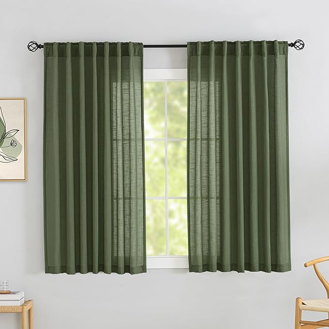 DONREN Olive Green Back Tab Curtains 54 Inches Long 2 Panels by DONREN