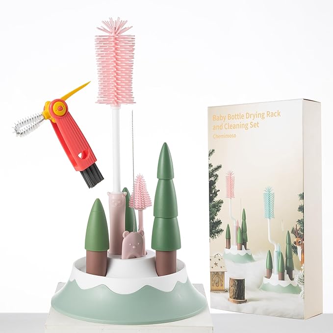 Chemimoso Baby Bottle Drying Rack and Cleaning Set, by Unknown