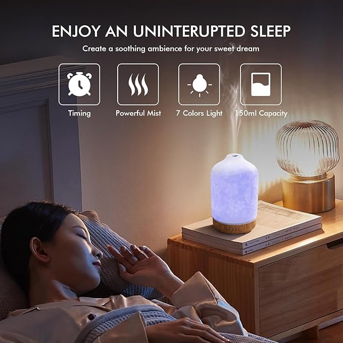 Aromatherapy Essential Oil Diffuser 150ml Ceramic Ultrasonic Aroma Oil Diffuser - Image 3