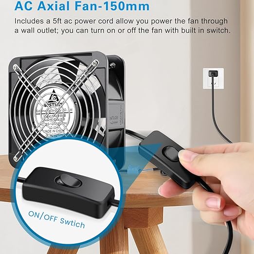 GDSTIME AXIAL Fan 15050, 110V 120V AC 150mm x 150mm x 50mm Fan, Ventilation - Image 4
