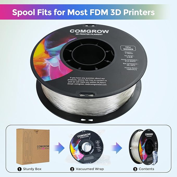 Comgrow TPU Filament 1.75, Flexible 95A Soft 3D Printing Filament fit Most 3D - Image 5