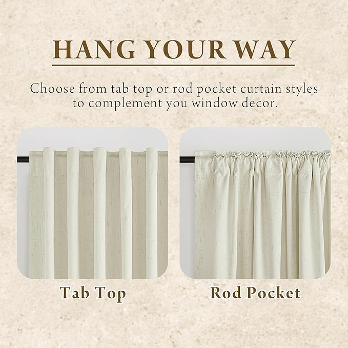 RYB HOME Cream White Linen Blackout Curtains, 100% Blackout Thermal Insulated - Image 6