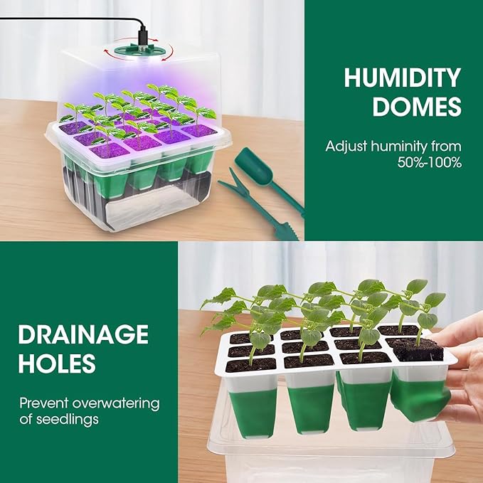 Seed Starter Tray with Grow Light, 5 Pack 60 Cells Seedling Tray Kit Reusable & - Image 3
