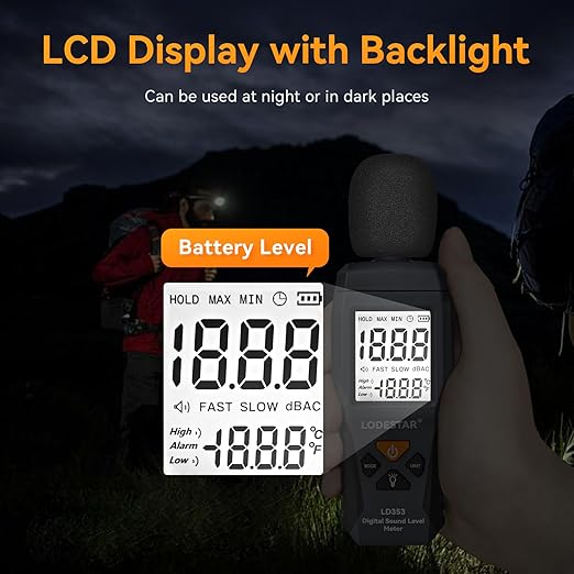 LODESTAR LD353 Decibel Meter, Digital Sound Level Meter 30 – 130 dBA dB Meter - Image 5