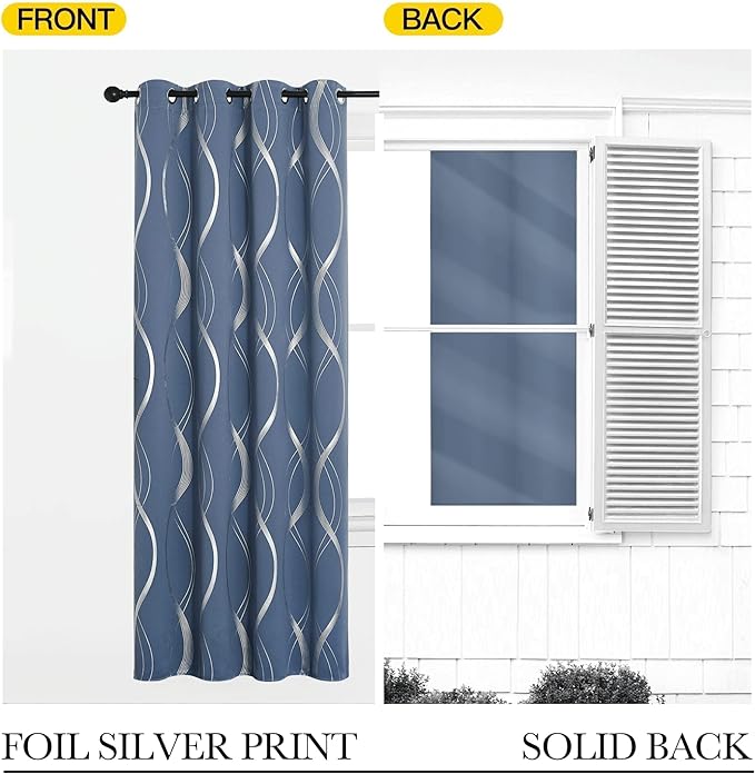 NICETOWN Stone Blue Floral Curtains Blackout 84 inch Length - Image 6