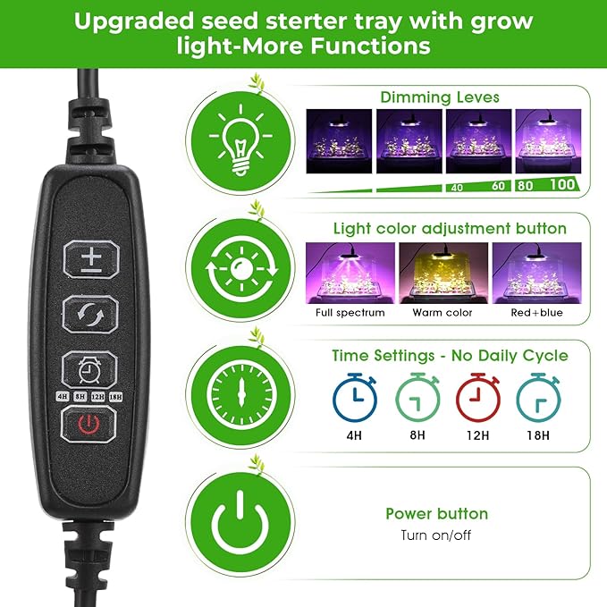 Seed Starter Tray with Grow Light, Timing Controller & Adjustable Brightness & - Image 3