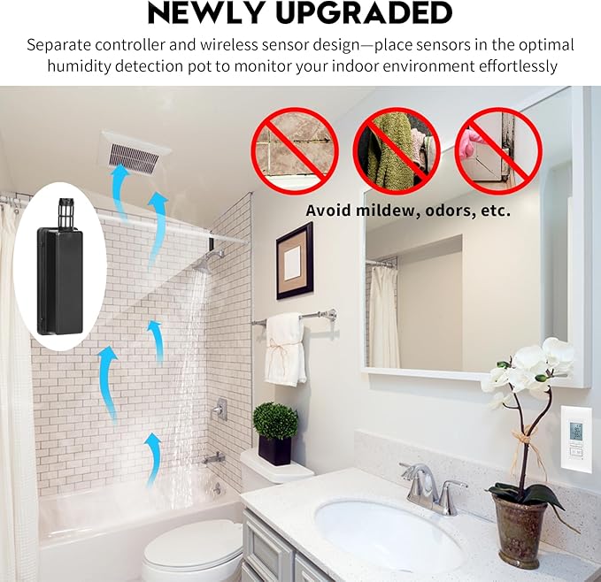 Ortis New 2024! Humidity Sensor Switch, in-Wall Bathroom Fan Automated Control - Image 3