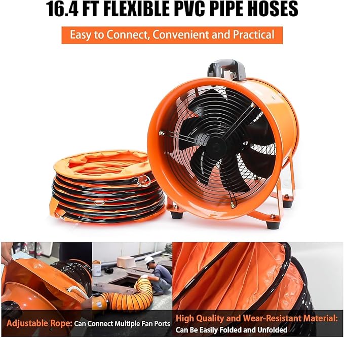 8-Inch High-Velocity Portable Utility Blower Fan, Industrial Exhaust Fan - Image 5