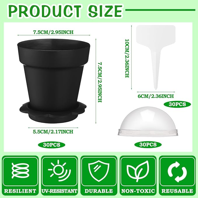 30 Pcs Plant Nursery Pots with Humidity Dome 2.95'' Small Plant Pots Plastic - Image 2