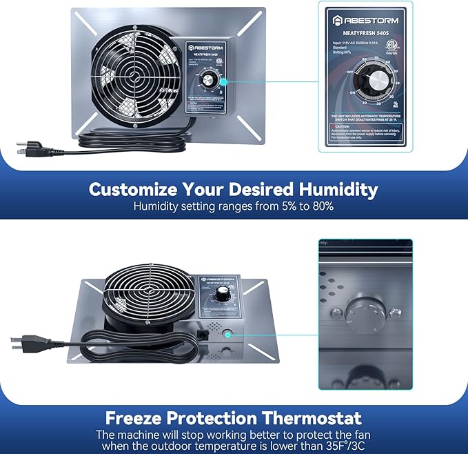 Abestorm 260CFM Crawl Space Ventilation Fan, IP-55 Rated Commercial Stainless - Image 5