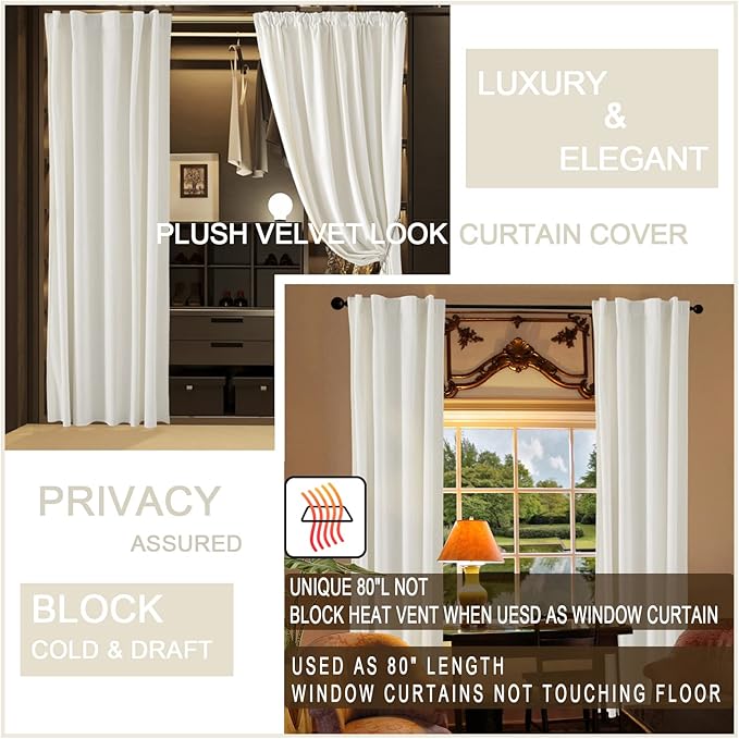 Cream Colored Room Darkening Curtains 80 Inch Length - Image 3