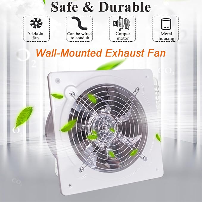6'' Wall Mounted Exhaust Fan, 460CFM Metal Iron Ventilation Extractor, Silence - Image 2