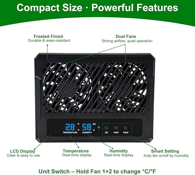 Reptile Dual-Head Temperature & Humidity Fan – Quiet Automatic Climate Control - Image 5